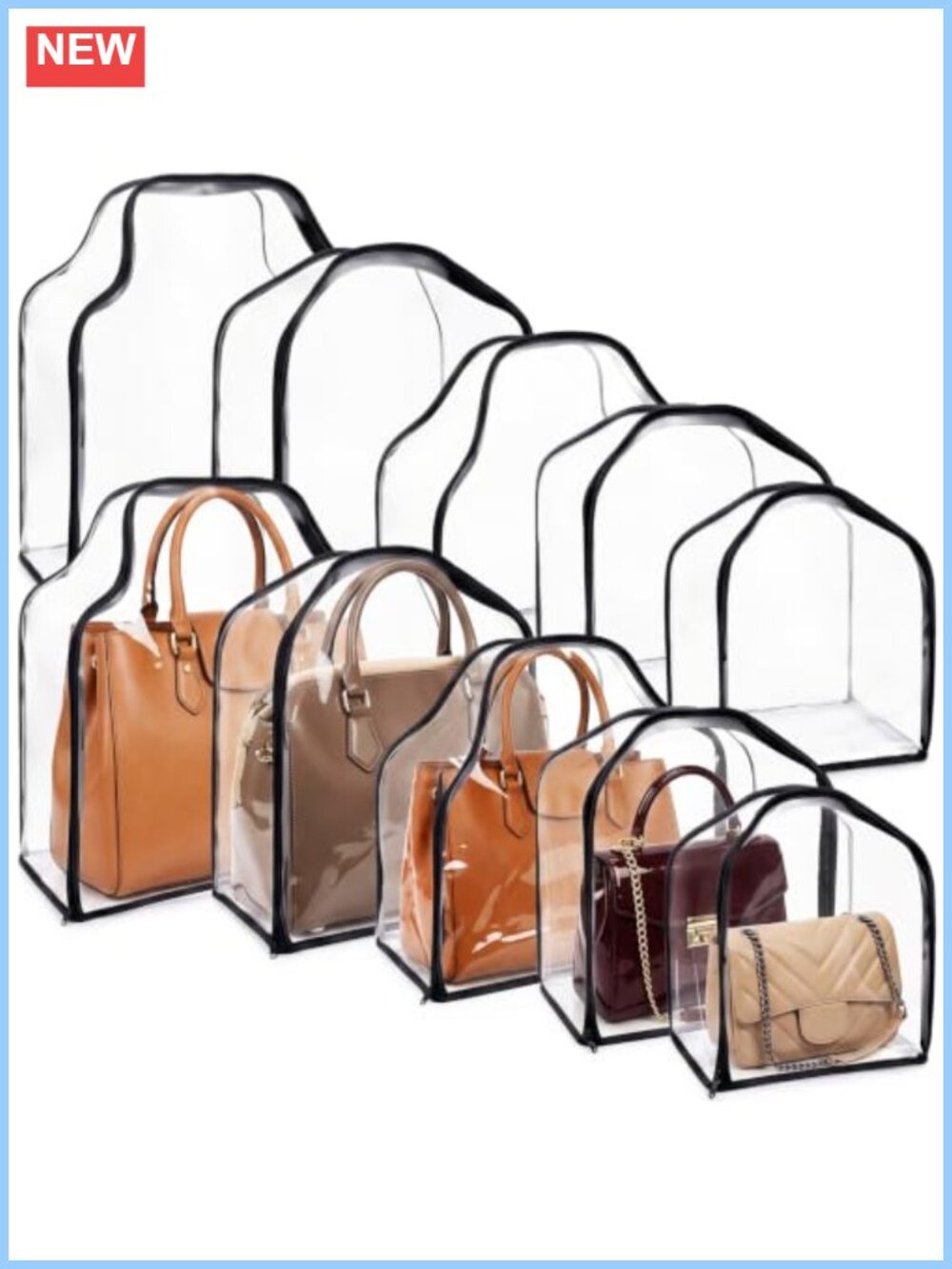 5 Pc Clear Convex Handbag Dust Bags Zipper Storage Organizer Set